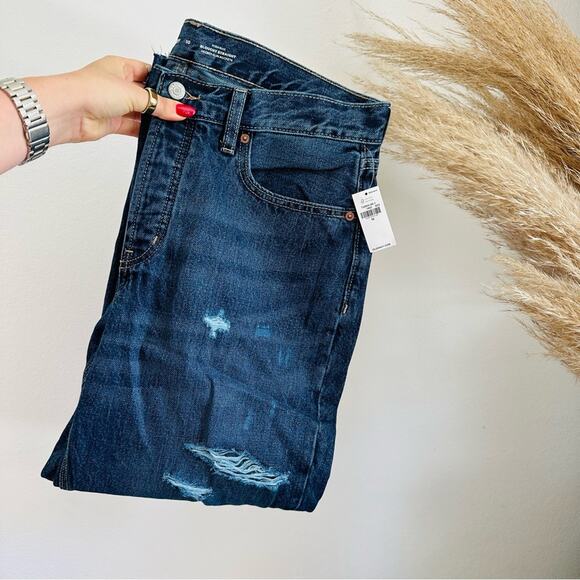 NEW OLD NAVY Blue Distressed High Waisted Button Fly Straight Leg Denim Jeans 10 - Picture 4 of 13